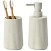 GAHEFY Set di 2 accessori da bagno, dispenser di sapone da 250 ml e bicchiere per spazzolino, design moderno con scanalature in plastica ABS, per lavabo e ripiano da bagno (beige)