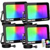 RIGIDON 4 x 50W Faretto LED RGB Smart, 5000LM Inteligente Proiettore Faro RGBW con controllato APP, Impermeabile luce di inondazione multicolore Interna ed Esterna per giardino palco partito
