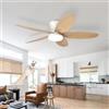 AQLEDY Ventilatore Pale Da Soffitto Con Luce E Telecomando, Silenzioso 5 Pale Lampadario Con Ventola, Dimmerabile LED Plafoniera Ventilatore Per Camera Da Letto, Cucina, Soggiorno-White+WoodGrain||42in