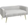 IlGruppone Divano Due Posti in Velluto Gambe in Acciaio Color Oro Divanetto 2 Persone 126x49x57 Cm Design Moderno Soggiorno Panca Pie di Letto - Grigio Chiaro