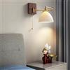 HMASNSEIY Lampada da parete con braccio oscillante in ottone, applique da parete con catena in vetro plissettato vintage, lampada da lettura in stile fattoria, lampada da parete in legno con vetro opa
