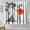 Kzzfqxb 117x138cm Tende cinesi con pittura a 2 pannelli, Drappeggiate con disegno di paesaggio con montagne e alba in bambù, Decorazioni d'arte orientale per soggiorno e camera da letto