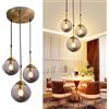 Kikioo Lampadario in metallo di lusso moderno Nordic Creative Lampada a sospensione a sfera in vetro trasparente/grigio fumo/ambra Cluster E14 Isola cucina Soggiorno Sala da pranzo Comodino Lampada a