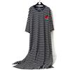 BuFanRenm Pigiama,Camicia da Notte a Righe in Cotone M-6XL Camicia da Notte Manica Corta da Donna Homewear Casual Lounge Abito da casa Long Sleepwear Big Size XXXL Navyblue