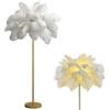 CIYEFHSEF Lampada da terra /in piuma di struzzo naturale piantana per arredamento camera letto ragazza, luce terra con finitura oro, luce d'atmosfera 3 temperature colore con interruttore pedale (Bianco )