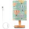 BOESI Lampada da tavolo retrò con mongolfiera (1), lampada da comodino con base in legno e cavo USB per camera da letto, soggiorno