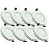 Partenopea® kit 8 Pannelli LED da incasso a soffitto per contro soffitti in cartongesso faretto plafoniera Slim in alluminio e vetro CCT cambia 3 tonalità luce (9 watt, Rotondo)