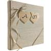 legnoegrafite ALBUM FOTOGRAFICO NOZZE MATRIMONIO ANNIVERSARIO TELA DI LINO BEIGE CON CUORI IN LEGNO E INIZIALI PERSONALIZZABILI DESIGN LEGNOEGRAFITE (33X33 cm con 50 PAGINE (100 facciate))