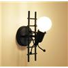 Partenopea® Applique lampada moderna da parete con omino decorativo e portalampada attacco per lampadine E27 (Omino su scala, Nero)