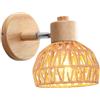 iDEGU Lampada da Parete Retrò Vintage Applique da Parete Interno in Legno e Rattan Industriale Lampada a Muro Orientabile E27 Luce da Camera da Letto Soggiorno Caffè (15cm, Marrone)