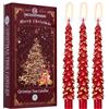Deco Express Candele per Albero di Natale, Set da 3 Candele da Tavola con Durata di 7 Ore, Centrotavola e Decorazioni Natalizie, Idea Regalo Xmas (Rosso/Oro, 3 Pezzi)
