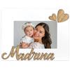Instant Project Cornice Madrina Foto 10 x 15 Personalizzata | Portafoto Bianco Cuori e Scritta Madrina in Legno con Fotografia Peronalizzabile. Regalo Battesimi e Cresime