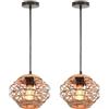 LIGKIN Set di 2 Lampada a Sospensione Rattan Vintage Industriale Lampadario E27 Retro Lampadario Boho Gabbia Metallo e Corda di Canapa Lampada da soffitto per Soggiorno, Camera da letto, Cucina, Ø20cm