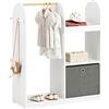 SoBuy Armadio Cameretta Armadio Bambini con 3 Scomparti, Contenitore Tessuto e 3 Ganci Laterali Guardaroba con Appendiabiti per Bambini Bianco 97x35x108 KMB40-W