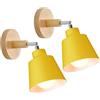 TOKIUS Lampade da Parete Vintage Applique da parete Interno Moderno Applique in Metallo e Legno Lampadari e Plafoniere regolabile E27 Luce da Camera da Letto Soggiorno (2 pezzi, Giallo)
