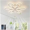 QINGYING 78W Ventilatore A Soffitto Con Luce E Telecomando , Lampadario Con Ventilatore Fiore Di Design Dimmerabile Silenzioso, Plafoniera Con Ventilatore Reversibile 6 Velocità Per Camera Da Letto, Bianco