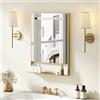 COSTWAY Specchio da Bagno LED 80 x 60 cm con Mensola, Specchio da Trucco con Cornice in Alluminio, Funzione Antiappannamento, 3 Colori di Luce e Luminosità Regolabile