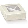 Generic 10 scatole per bomboniere Misura 12x12x4 cm creazione bomboniera Fai da Te Vari Formati portaconfetti Porta Confetti Piccoli Oggetti (Pelle Bianca con divisori e finestra)