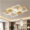 LIUYU Plafoniera LED Soffitto Dimmerabile con Telecomando 95W, Lampadario Soggiorno LED Moderna Grande Rettangolare Oro-Bianco 110x70cm