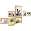 PHOTOLINI Set di 7 cornici legno rovere massiccio, cornici larghe, moderne, plexiglass infrangibile, da tavolo o da parete, accessori extra - per una parete dal look raffinato