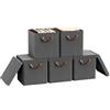 WOLTU Scatole Contenitori Pieghevoli Set di 5, Cubi in Tessuto con Coperchio, Manico e Struttura in Metallo, Organizer per Scaffale e Armadio, Grigio, 27x27x27cm