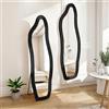 JYNVO Specchio per tutto il corpo, 160 x 50 cm, Specchio da terra, design ondulato irregolare, cornice in velluto, supporto a forma di U, per camera da letto, soggiorno, nero, da appendere/da terra