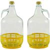 Firmadigaranzia srl SET 2 x Damigiana, Fiasco, Bottiglie di Vetro, da 5 l, con Chiusura a Tappo VITE e cestello - Dama Vetro 5L per Acqua Vino Olio - BOCCIONE Vetro per STOCCAGGIO