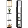 RELAX4LIFE Lampada a Piantana da Terra in Legno con 3 Scomparti e Base E27 per Lampadina (non inclusa), Lampada a Stelo Moderna con Ripiani Aperti per Casa, Soggiorno (Paralume Singolo, Classico)