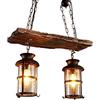 GMWSM Legno Retro Lampada a Sospensione Bar Industriale Lampadario Regolabile in Altezza Creativa E27 Loft Lampada a Sospensione Sala da Pranzo Cucina D'epoca in Vetro Metallo Antico Lampadario Nero Ø55cm