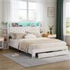 BRILVERDE Letto imbottito 160x200 con Contenitore, letto matrimoniale con USB e LED, Con comodini e con cassetti, Funzionale con testiera, Struttura letto con rete a doghe, in Velluto (Beige, 160 x 200 cm)