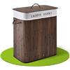 Juskys Cesto per il bucato in bambù Curly 100 litri marrone - Cestino per la biancheria con coperchio, maniglia e 2 scomparti - Borsa per il bucato in tessuto Cestino per la biancheria rimovibile