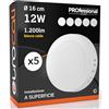 Eurocali Plafoniera LED soffitto 12W Rotonda - 1200 lumen - Cornice bianca - Ø167.4x30.7mm - Bianco Caldo 3000K - Pacco da 5