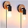 GZZBMY Lampada da Parete Interni con Dimmerabile Interruttore e Spina Applique da Parete Vintage Industriale E27 Applique Muro Metallo Corridoio Soggiorno Camera da Letto Nero (2 Pezzi)