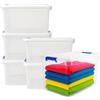 PALUPLUS 6 Contenitori Multiuso con 2 Chiusure a Scatto Blu, misura 58x38,5x43 cm capacità 65 Lt, porta biancheria Trasparente con coperchio, box salvaspazio impilabile armadio, accessori -870F -8,7