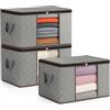 unycos - 3 Pezzi | Scatole per Vestiti 90L, Tessuto con Finestra Trasparente 60x43x35cm, Scatole/Borsa Pieghevoli, Organizzatore Sotto il Letto per Piumini, Asciugamani, Cuscini (Grigio/Marrone)