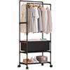 Generico Appendiabiti Tubolare con Ruote, 2 Ripiani e Cesto Portabiancheria Integrato | Struttura Salvaspazio per Indumenti e Accessori | 148x57,5x30 cm