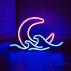 SHANJIA Luna onda neon segno, alba tramonto segno neon luna sul mare neon luce led neon luce notte lampada USB alimentato led neon luce segno (Blu/Rosa)