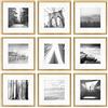 PHOTOLINI Set di 9 cornici per poster 30x30 cm con passe-partout 20x20 cm oro legno MDF, plexiglass infrangibile, da parete, accessori inclusi - per foto, immagini e poster