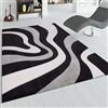 Paco Home Tappeto Di Design Motivo Ondulato Orlo Lavorato A Mano Nei Colori Nero Grigio Bianco, Dimensione:120x170 cm