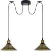 LEDSone Lampada a sospensione industriale doppia, regolabile, a 2 teste, con cavo da 200 cm, attacchi E27, paralumi in metallo per cucina, sala da pranzo, soggiorno, bar, caffetteria (Ottone spazzolato)