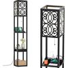 HOMASIS Lampada da Terra con 3 Ripiani, Piantana Lampada da Terra con 2 Porte USB, Lampadina E27(Non Incluso), Lampada da Pavimento Salotto, 26 x 26 x 160,5 cm, Nero (Modello 2)