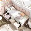 Autheria Letto Singolo 90x190 con Cassetti e Pannelli Laterali Intercambiabili - Struttura Imbottita con Testiera, Rete a Doghe in Velluto Rosa (Senza Materasso)