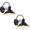 ENTHERONIC 2 Pezzi IP54 Impermeabile Nero Ferro Applique da Parete Portico Applique Vintage Fattoria Lampada da Parete Esterna E27 Lanterna Esterna per Patio Porta d'Ingresso