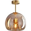 LUOYAOB Lampada da Soffitto Vintage Plafoniera circolare retrò in vetro Lampada da soffitto con paralume in vetro grigio fumo/ambra Lampade da soffitto for camera da letto, studio, ristorante(Gold,B)