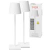 SIGOR Nuindie 2.0 - Lampada da tavolo a LED dimmerabile, per interni ed esterni, IP54, resistente agli spruzzi, altezza 38 cm, ricaricabile con USB-C, durata 12 ore, bianco neve