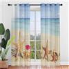 Hiseng 2 Pezzi Tende Voile Trasparente Interni, Decorativi Sheer Tenda per Camera da Letto Finestre Porta Cucina Soggiorno, 3D Vista Mare Stampa Semi Trasparente Tende (107x160cm,Stella Marina)