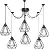 LEDSone Lampada a sospensione a soffitto a 6 vie Spider Loft industriale con paralume a forma di diamante Illuminazione interna con cavo regolabile da 2 m (Nero 6) senza lampadina