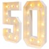 WINPANG Lampada a LED numero 50, numeri 3D luminosi in KT Board 100 cm, bianco con luce calda, funzionamento a batteria, per feste di compleanno, anniversario, decorazione