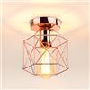 iDEGU Lampada da Soffitto Vintage, Lampada a Sospensione Industriale in Metallo E27 Plafoniera a Forma di Gabbia Esagonale Lampadario Soffitto per Cameretta Bar Ristorante Corridoio (15cm, Oro Rosa)