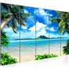 Runa Art Quadri XXL Spiaggia Palme 200 x 80 cm Blu Beige 5 Pezzi - Made in Germany - 603355a